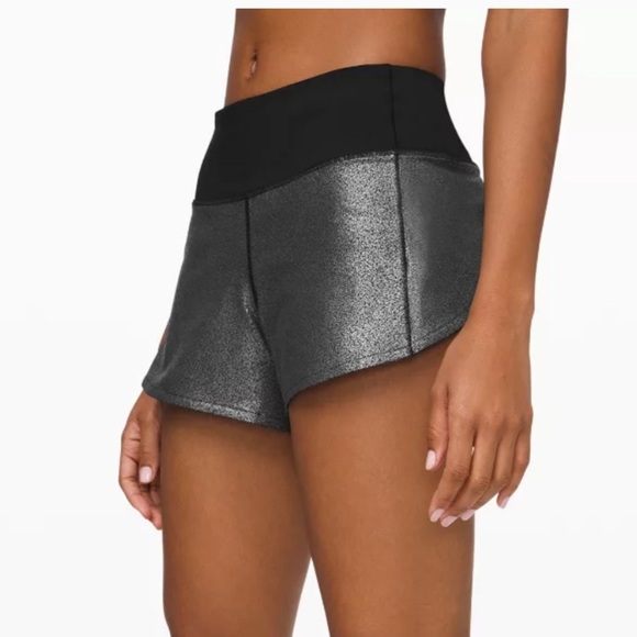Lululemon Speed Up Short  Luminosity Foil Print Black Silver Black Size 4 - Picture 6 of 8